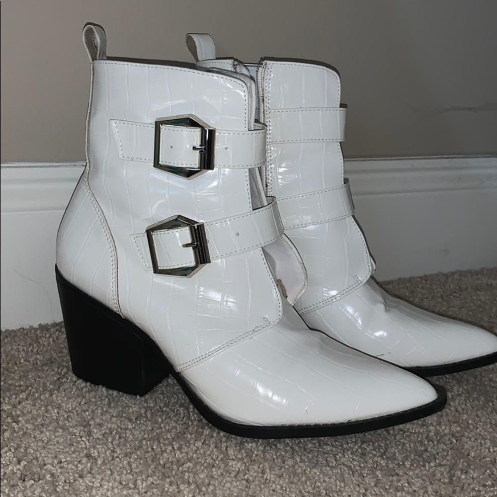 Nasty Gal Croc western white booties